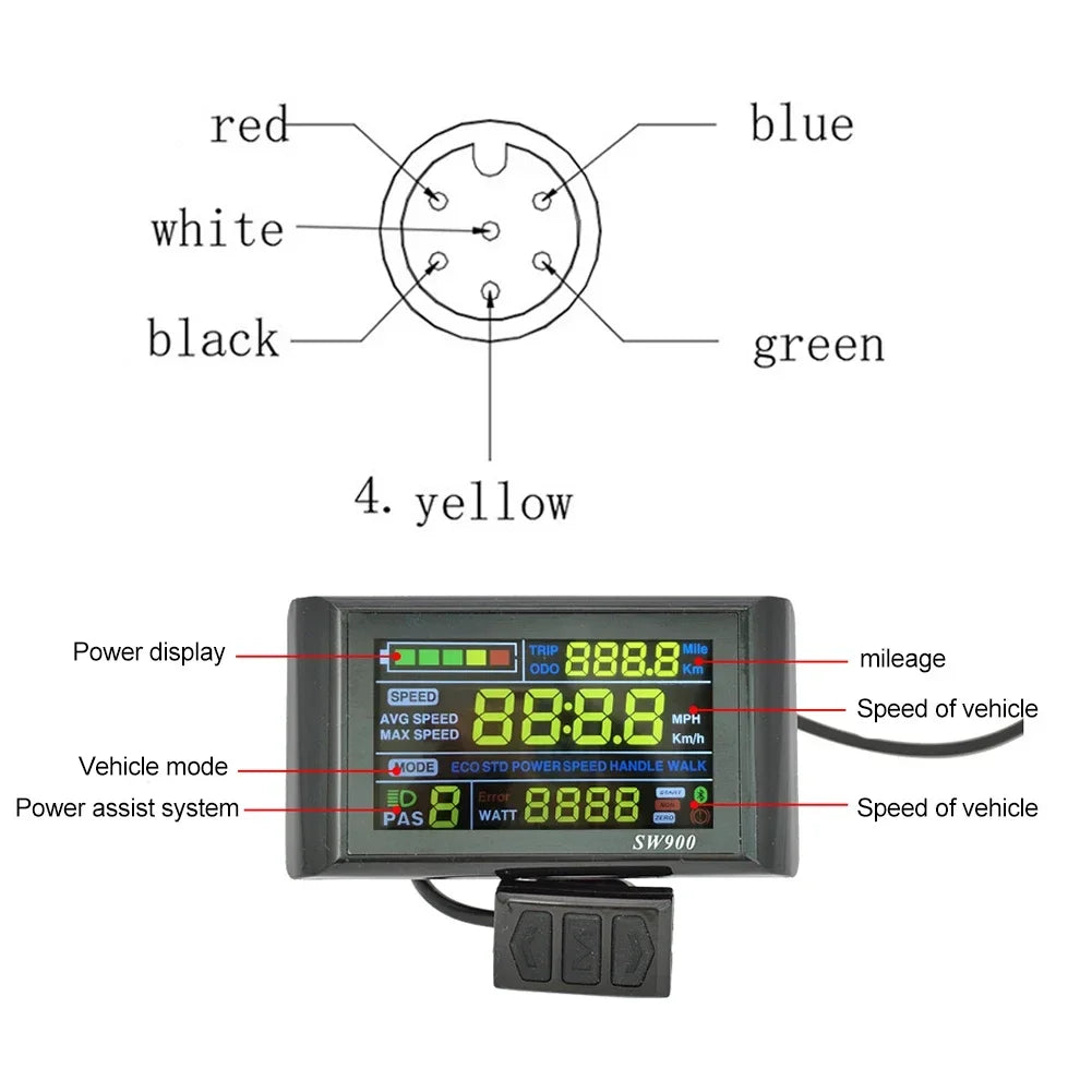 E-Bike SW900 LCD Colorful Display Control Panel 24-60V Electric