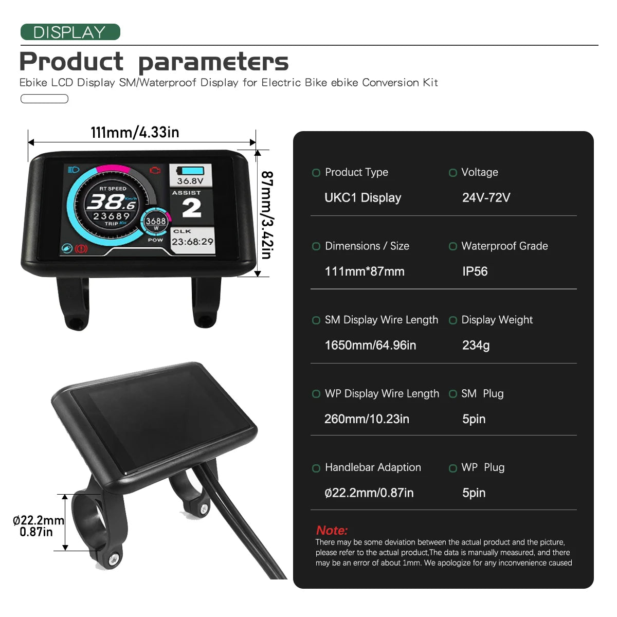 Electric Bike LCD Display Color 24V36V48V52V60V72V UKC1 Ebike Display